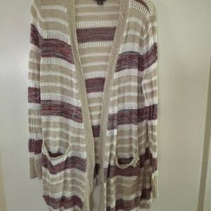 Eddie Bauer Striped Cotton Spring/Summer  Open-Front Cardigan Sweater size med